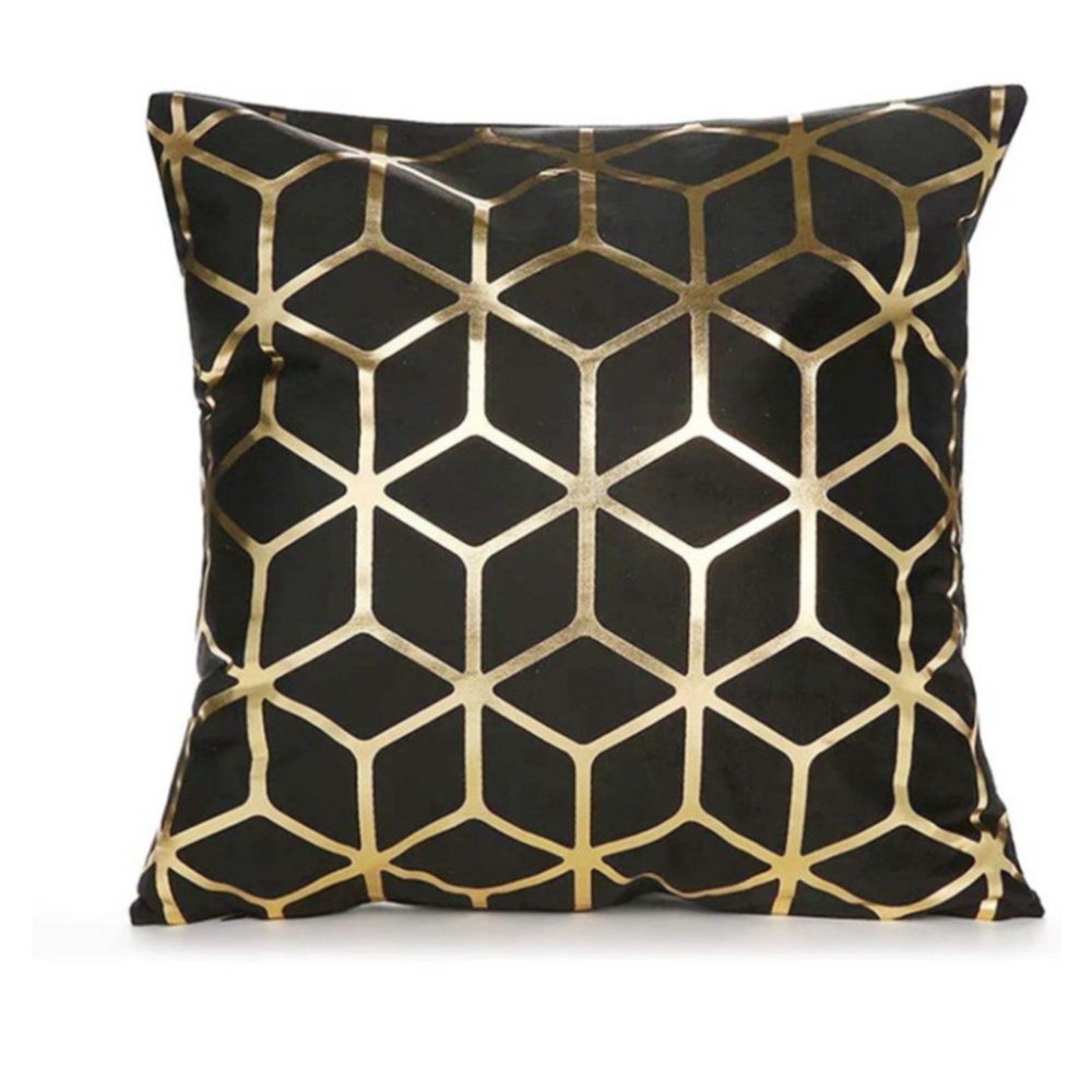 Abstract Pattern Pillow Cover In Black And Gold
